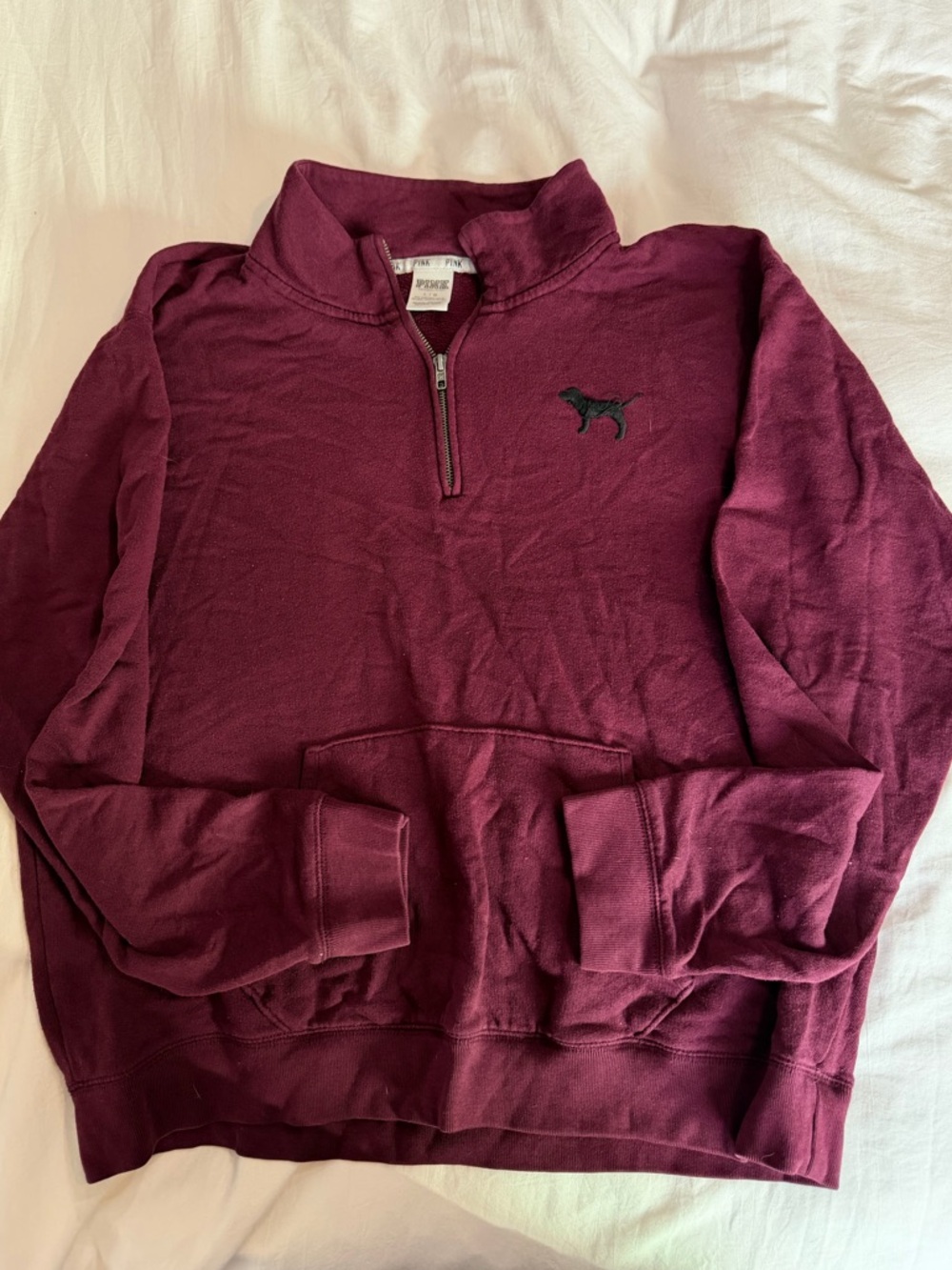 PINK Victoria's Secret Maroon Quarter-Zip Pullover with Dog Logo